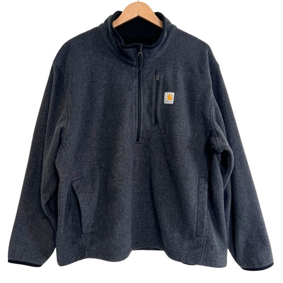 Carhartt Mens Quarter Zip Fleece Pullover Sweatshirt Dark Gray Size 2XL - Picture 3 of 13